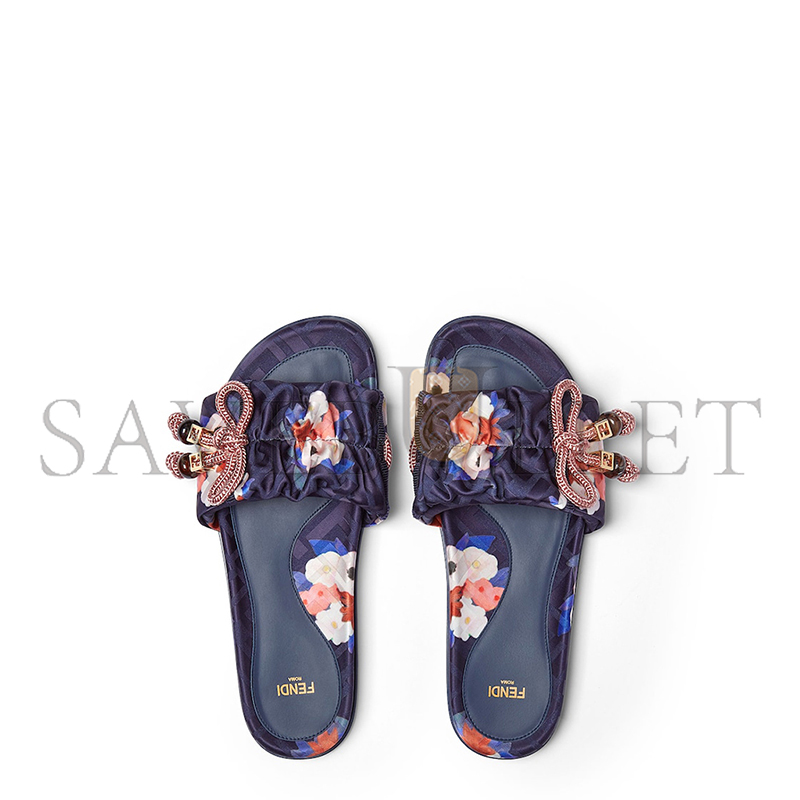 FENDI FEEL MULTICOLOUR FF JACQUARD SATIN SLIDES 8X8142AWL6F1WBP